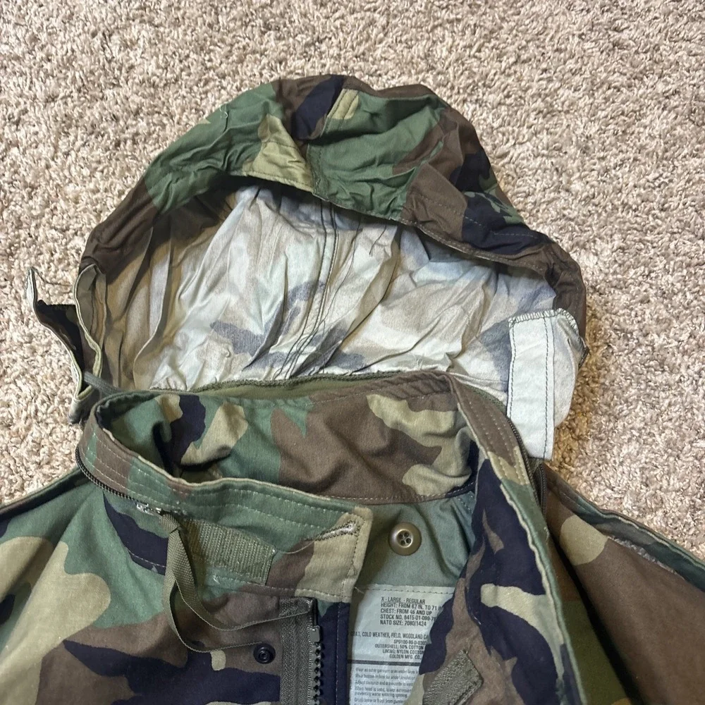 Vintage US Navy M65 Field Jacket Mens XL Woodland Camo Cold Weather 1999 Seabees